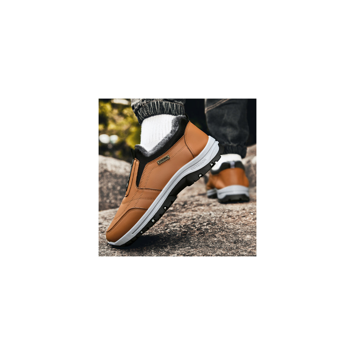 CANEMON 3371 Brown fleece-lined winter slip-on shoes 07 view