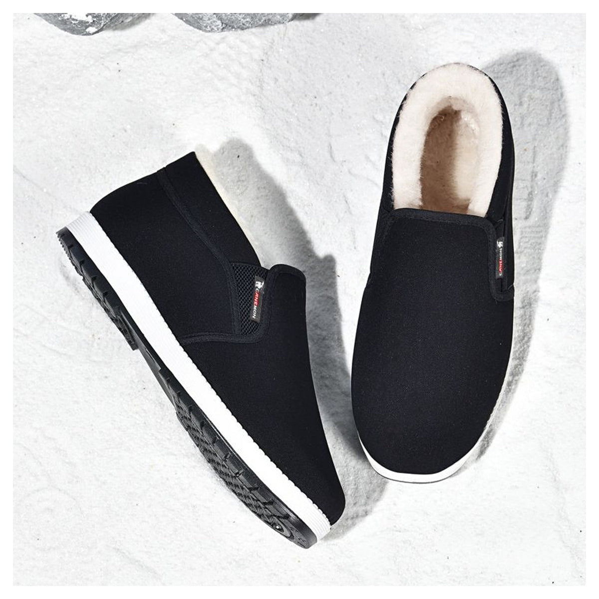 CANEMON LY2527 black men's fleece-lined winter slip-on shoe view 8