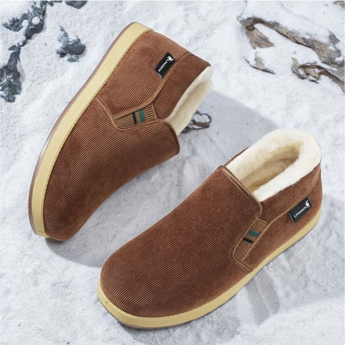 CANEMON LY2530 coffee 08 men's fleece-lined winter slip-on shoe