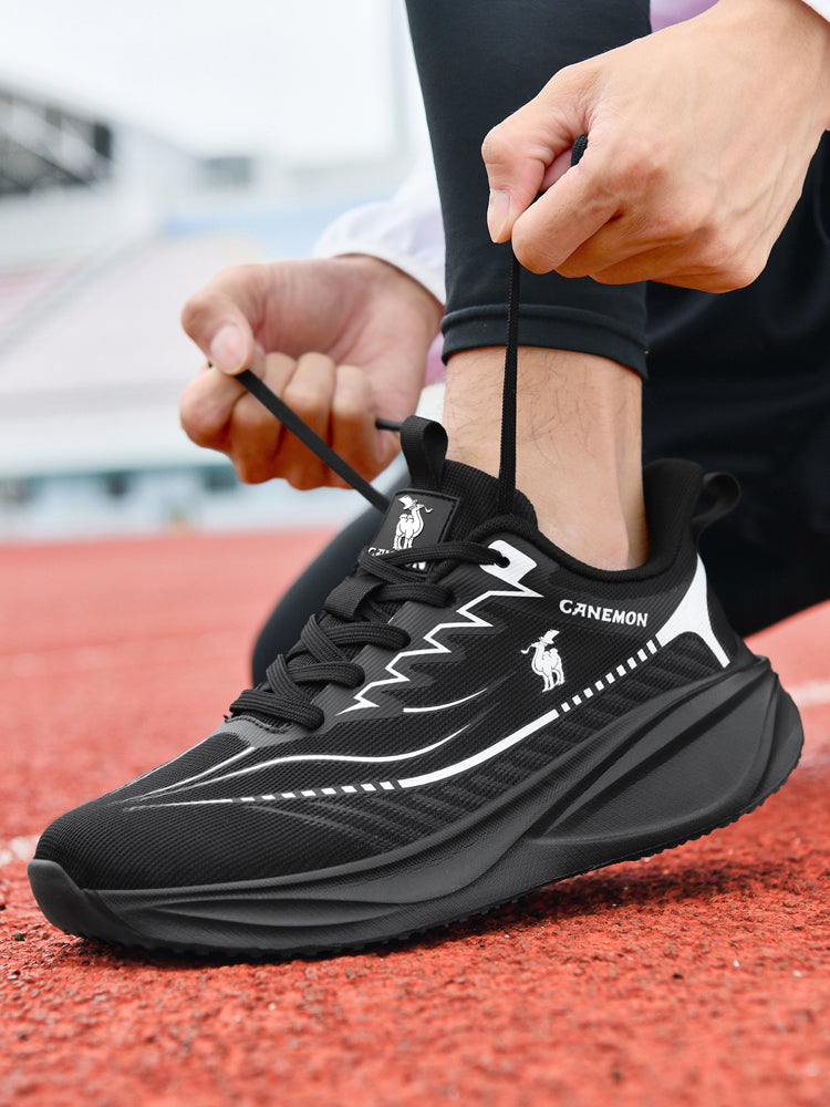CANEMON QZ8829 Black men's walking sneaker: lace up detail