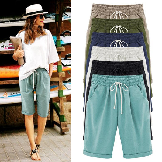 Women's Elastic Waist Casual Comfy Beach Shorts with Pockets