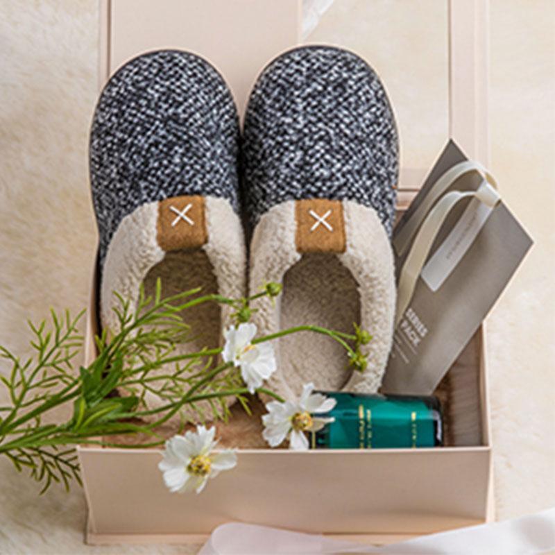Men Winter Warm Non-slip Knitted Cotton Plush Slippers