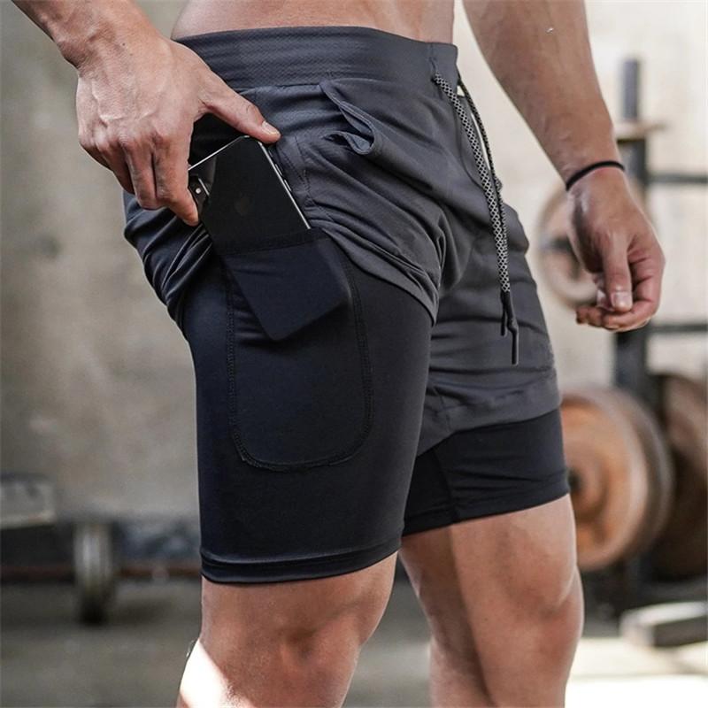 Mens 3 in 1 Workout Shorts - Quick Dry with Phone & Towel Holder