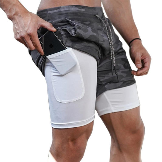 Mens 3 in 1 Workout Shorts - Quick Dry with Phone & Towel Holder