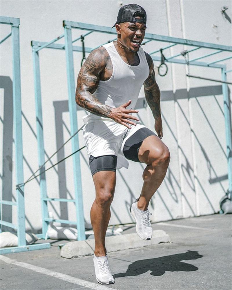 Mens 3 in 1 Workout Shorts - Quick Dry with Phone & Towel Holder