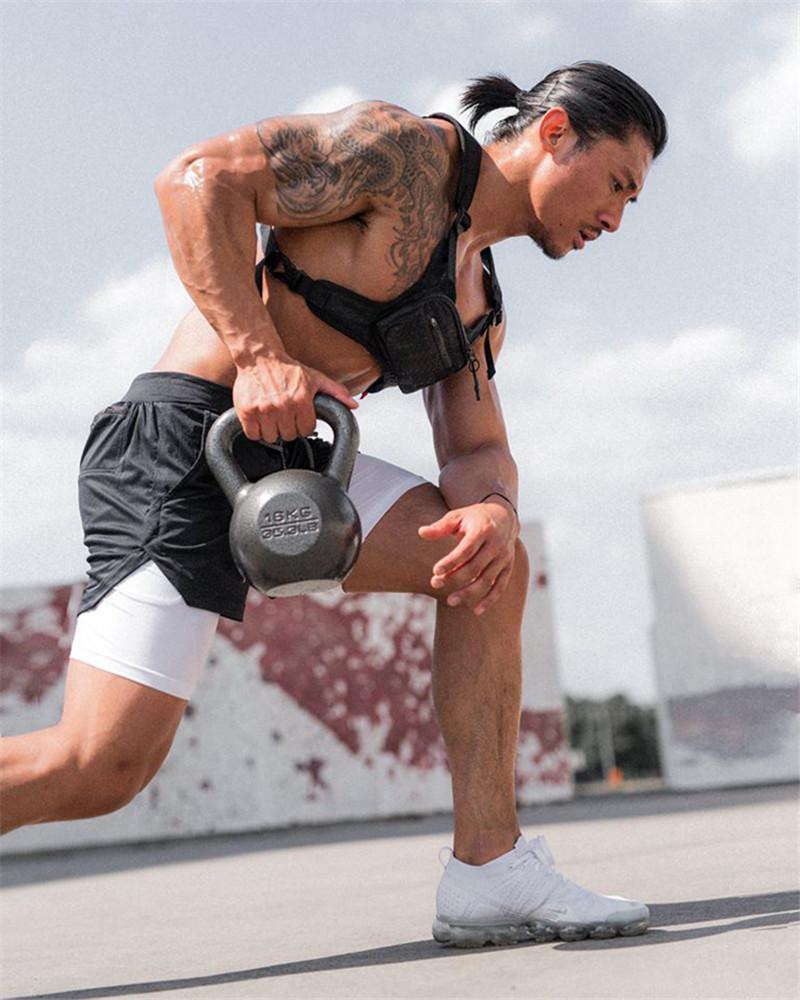 Mens 3 in 1 Workout Shorts - Quick Dry with Phone & Towel Holder