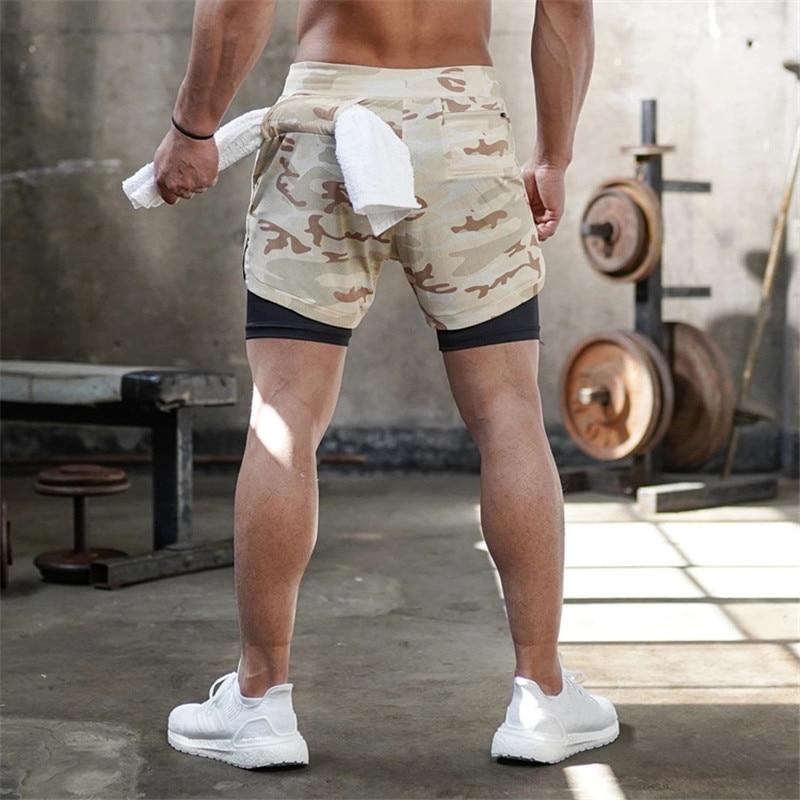 Mens 3 in 1 Workout Shorts - Quick Dry with Phone & Towel Holder