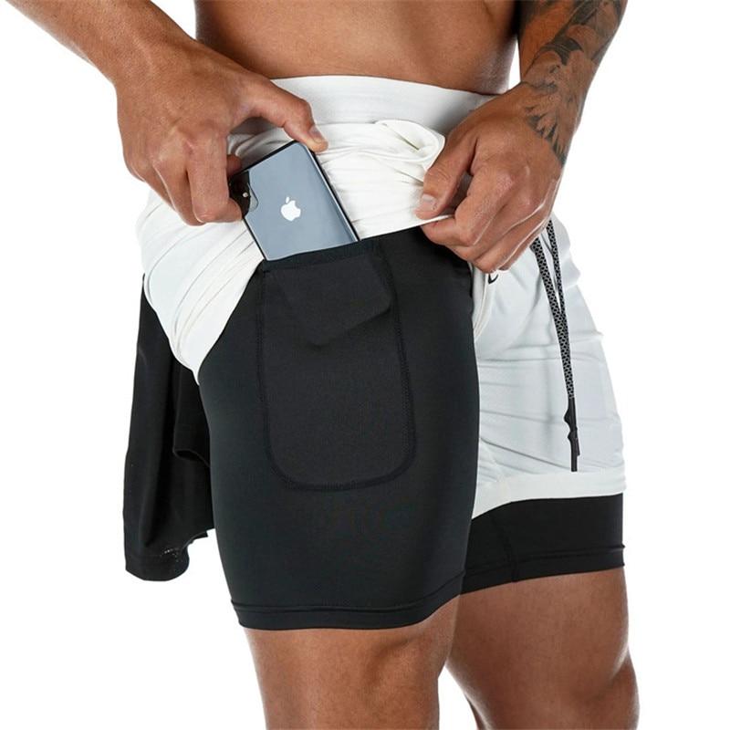 Mens 3 in 1 Workout Shorts - Quick Dry with Phone & Towel Holder