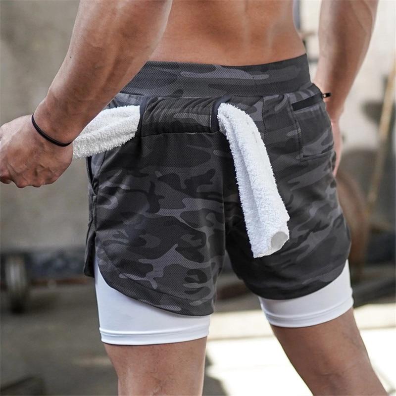 Mens 3 in 1 Workout Shorts - Quick Dry with Phone & Towel Holder