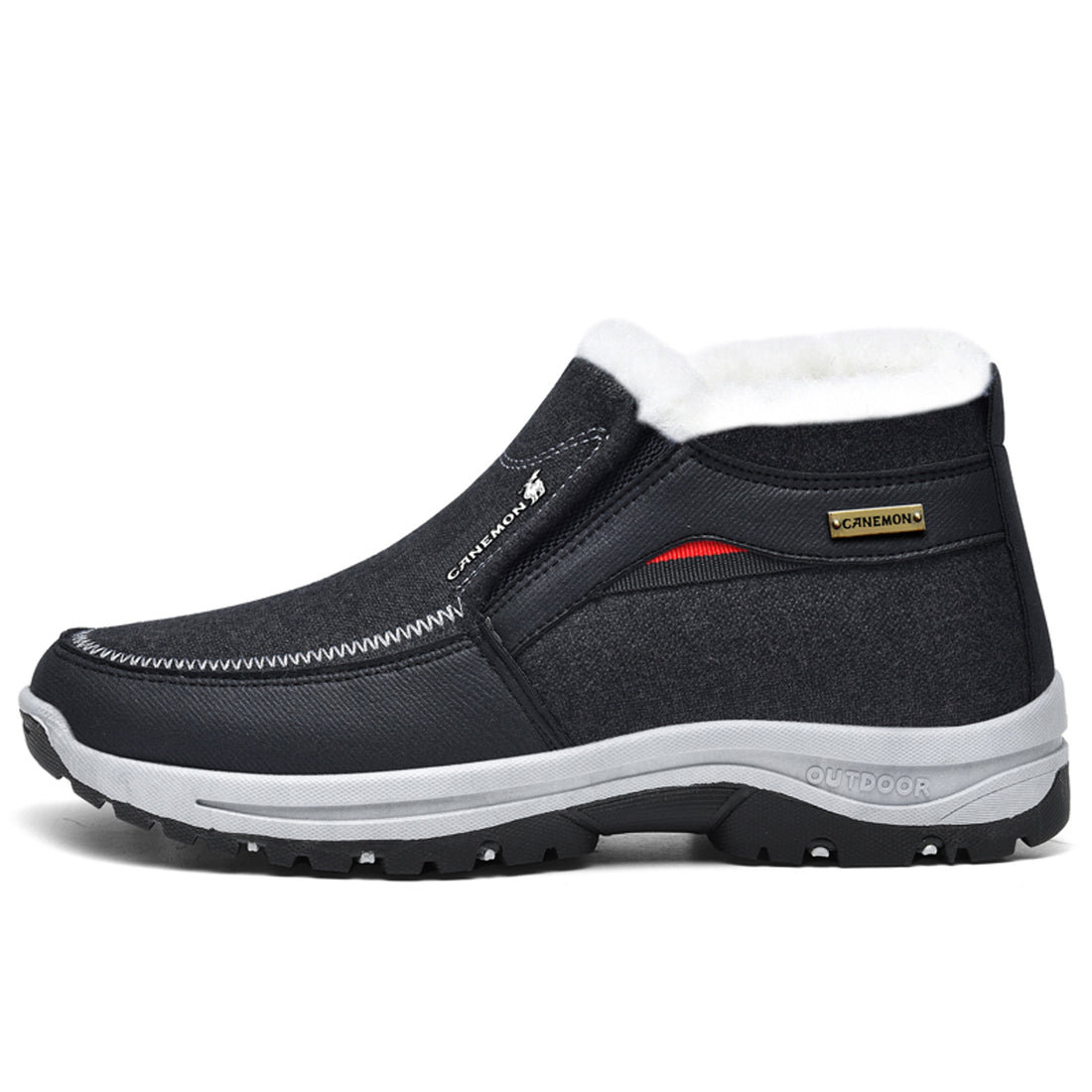 Black men's fleece-lined slip-on winter shoe