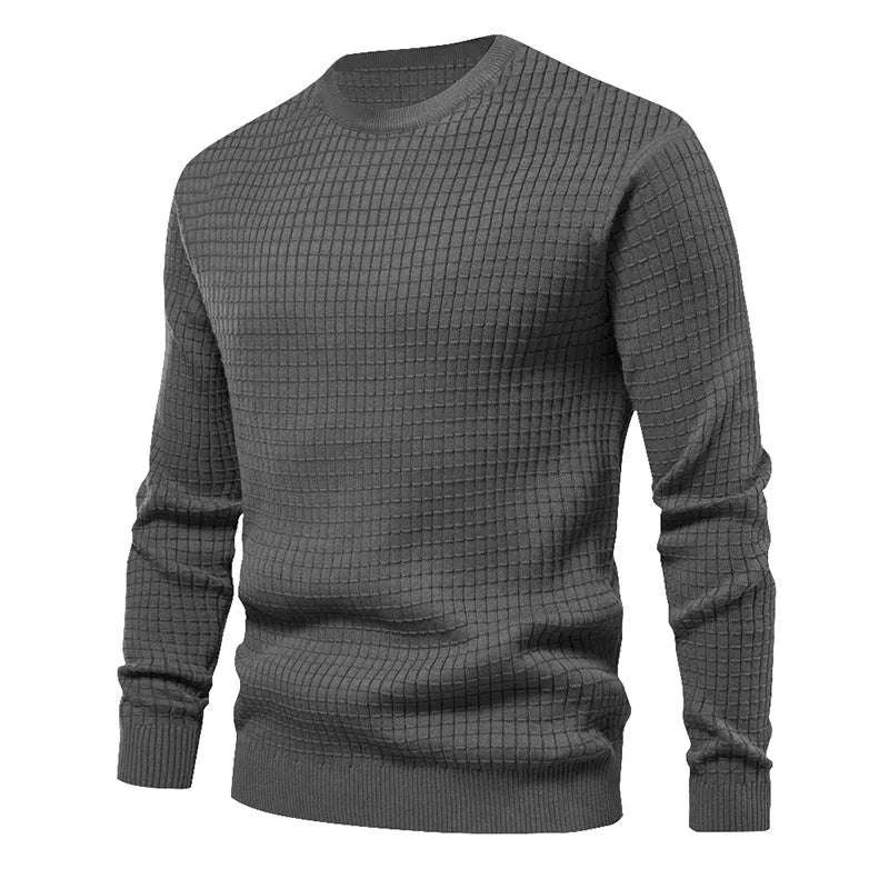 Men's Casual Knitted Plaid Crew Neck Sweater