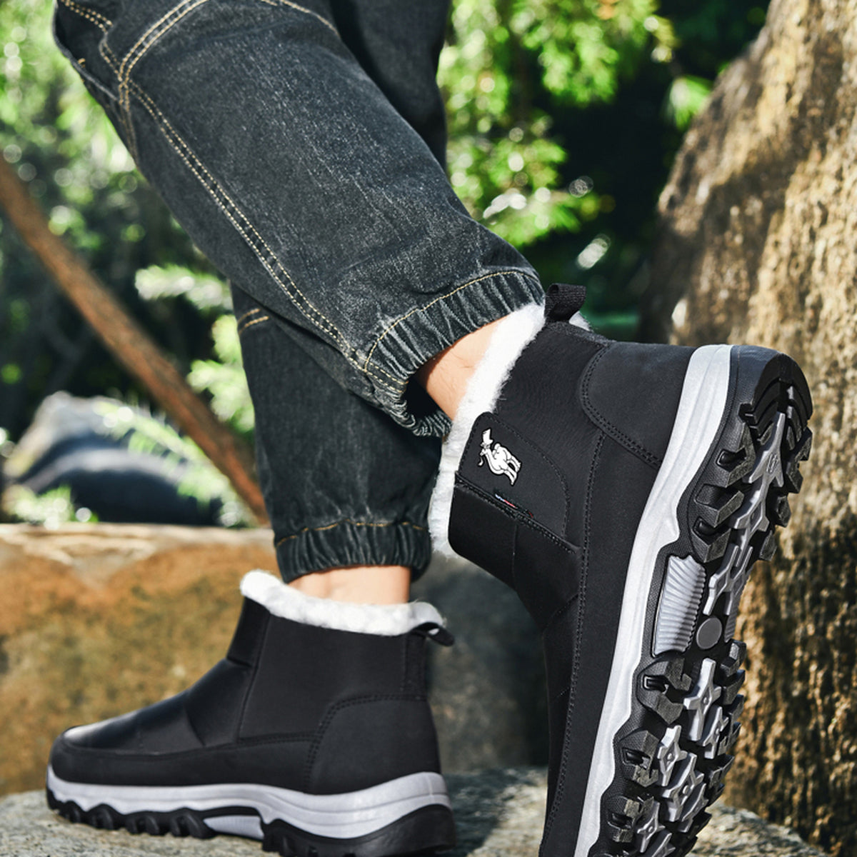 CANEMON 2135 black ankle boots outsole and rear view