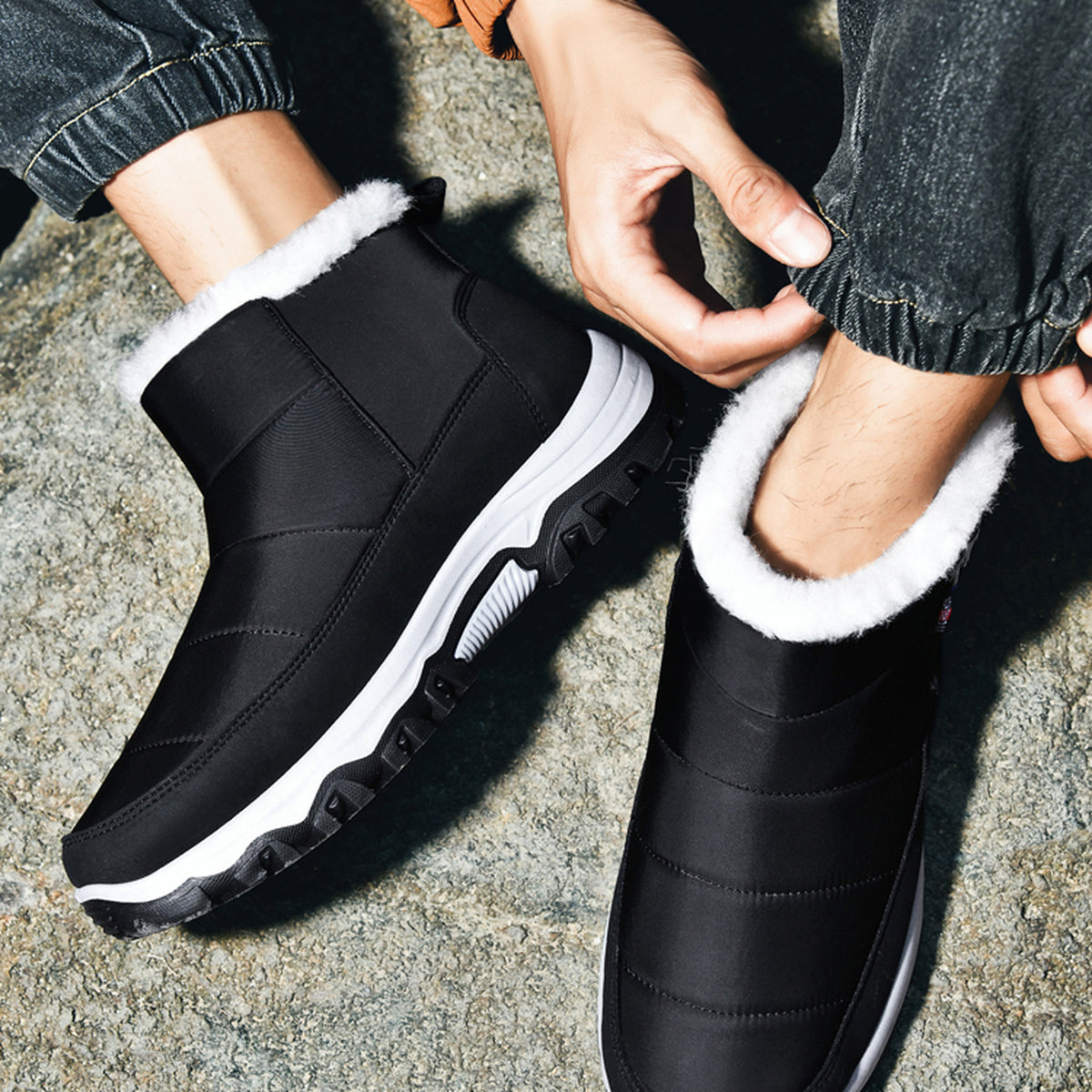 CANEMON 2135 black fleece-lined ankle boots top view