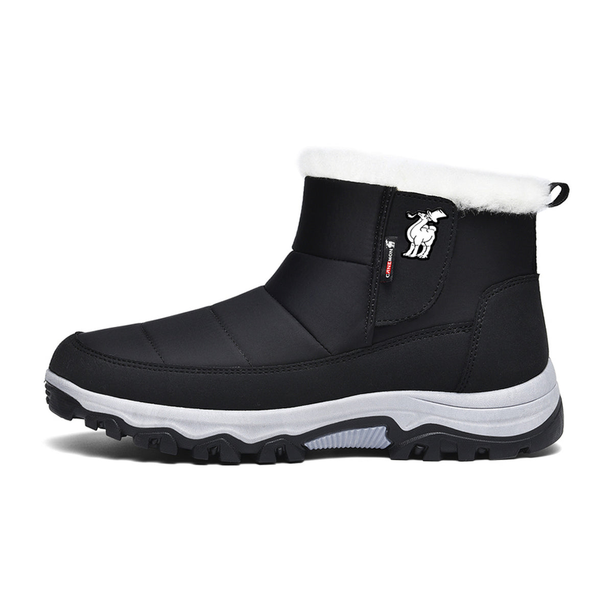 CANEMON 2135 men's black fleece-lined pull-on winter ankle boot side view