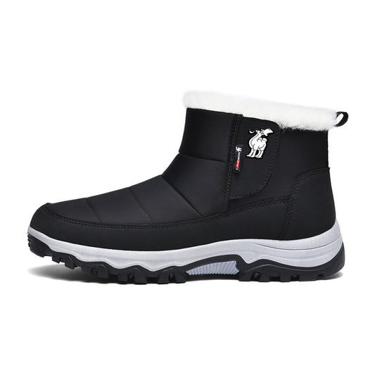 CANEMON 2135 men's black fleece-lined pull-on winter ankle boot side view