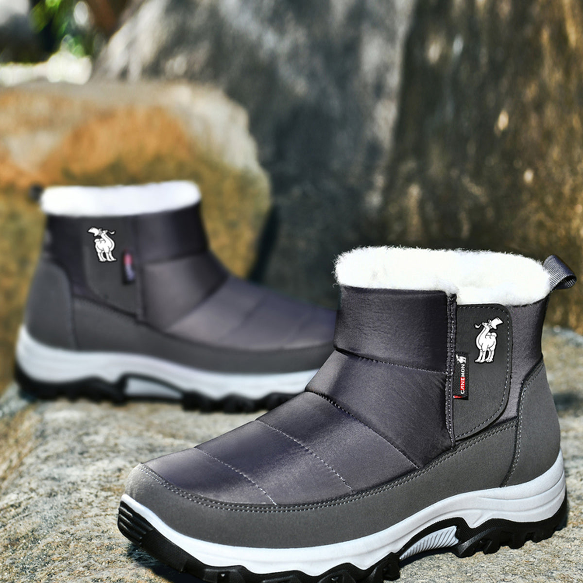 CANEMON 2135 gray fleece-lined ankle boots paired view