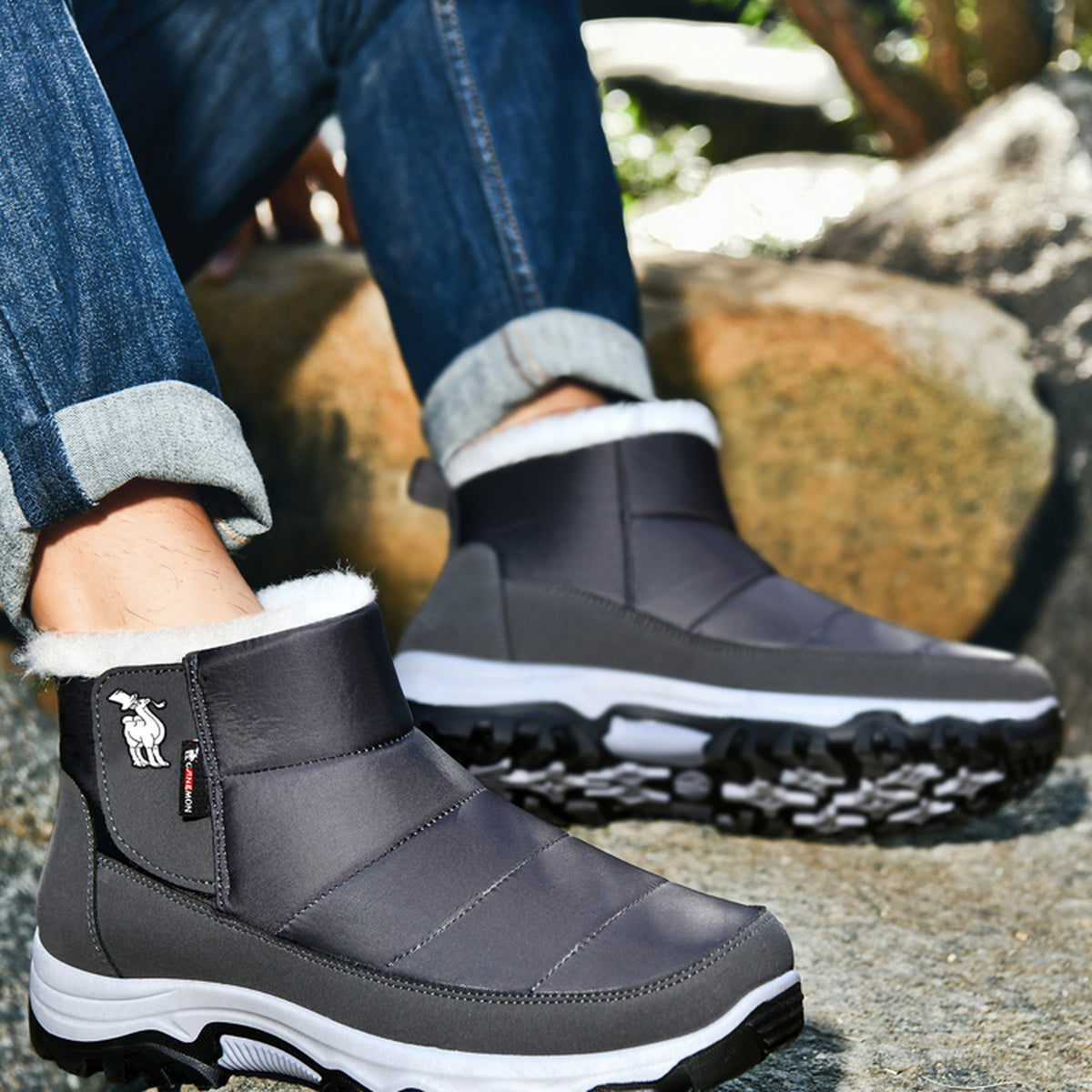 CANEMON 2135 gray pull-on winter ankle boots side view