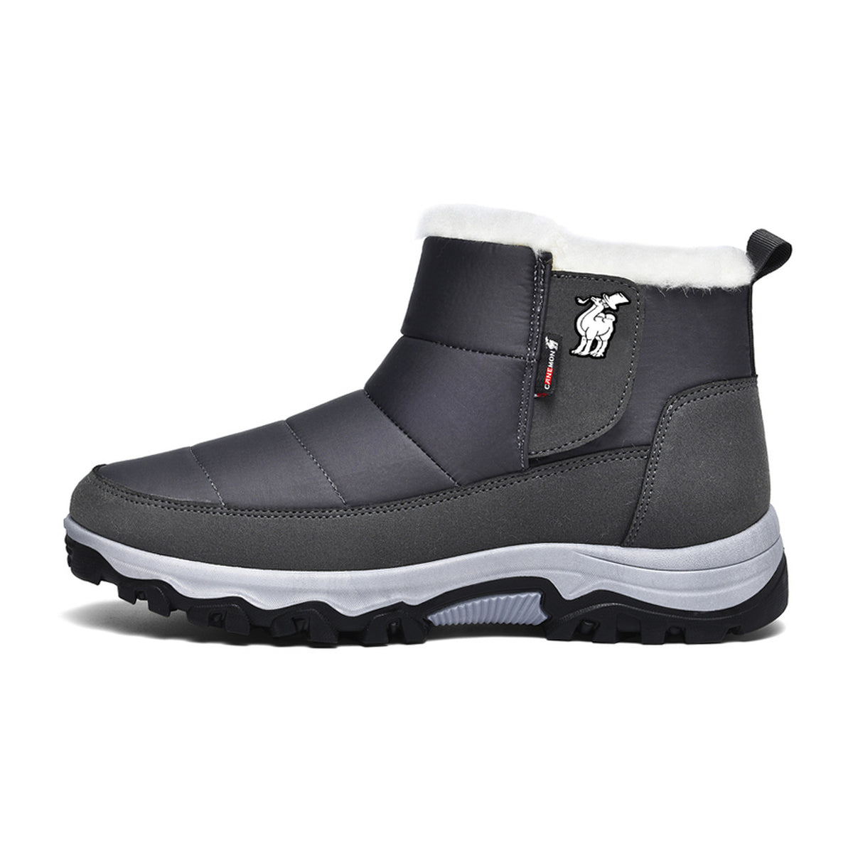 CANEMON 2135 men's gray fleece-lined pull-on winter ankle boot side view