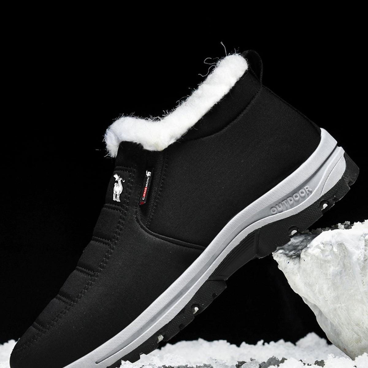 CANEMON 2139 men's fleece-lined slip-on winter ankle shoe Black view 2