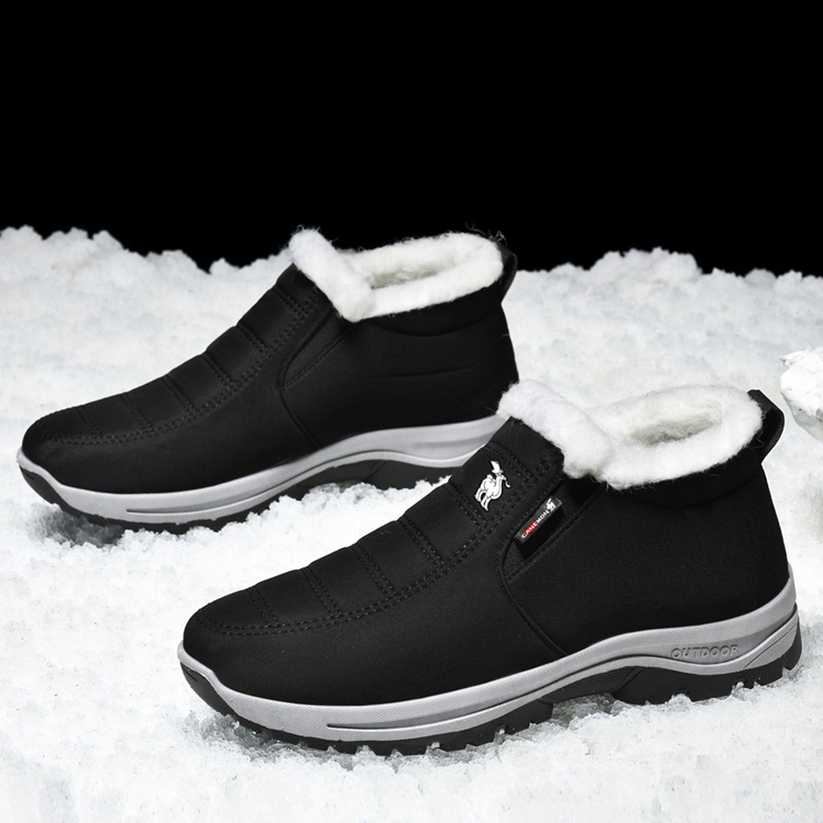 CANEMON 2139 men's fleece-lined slip-on winter ankle shoe Black view 3