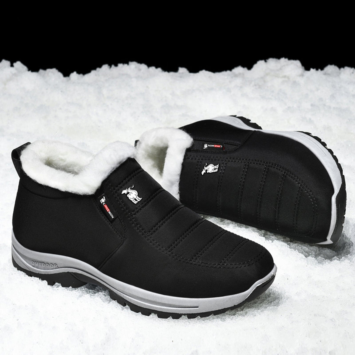 CANEMON 2139 men's fleece-lined slip-on winter ankle shoe Black view 4