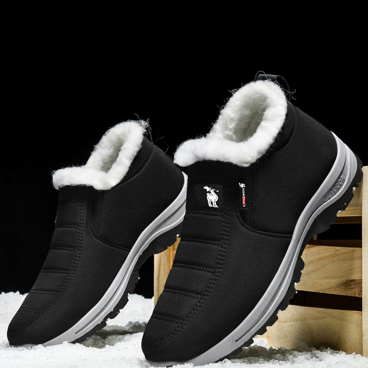 CANEMON 2139 men's fleece-lined slip-on winter ankle shoe Black view 5