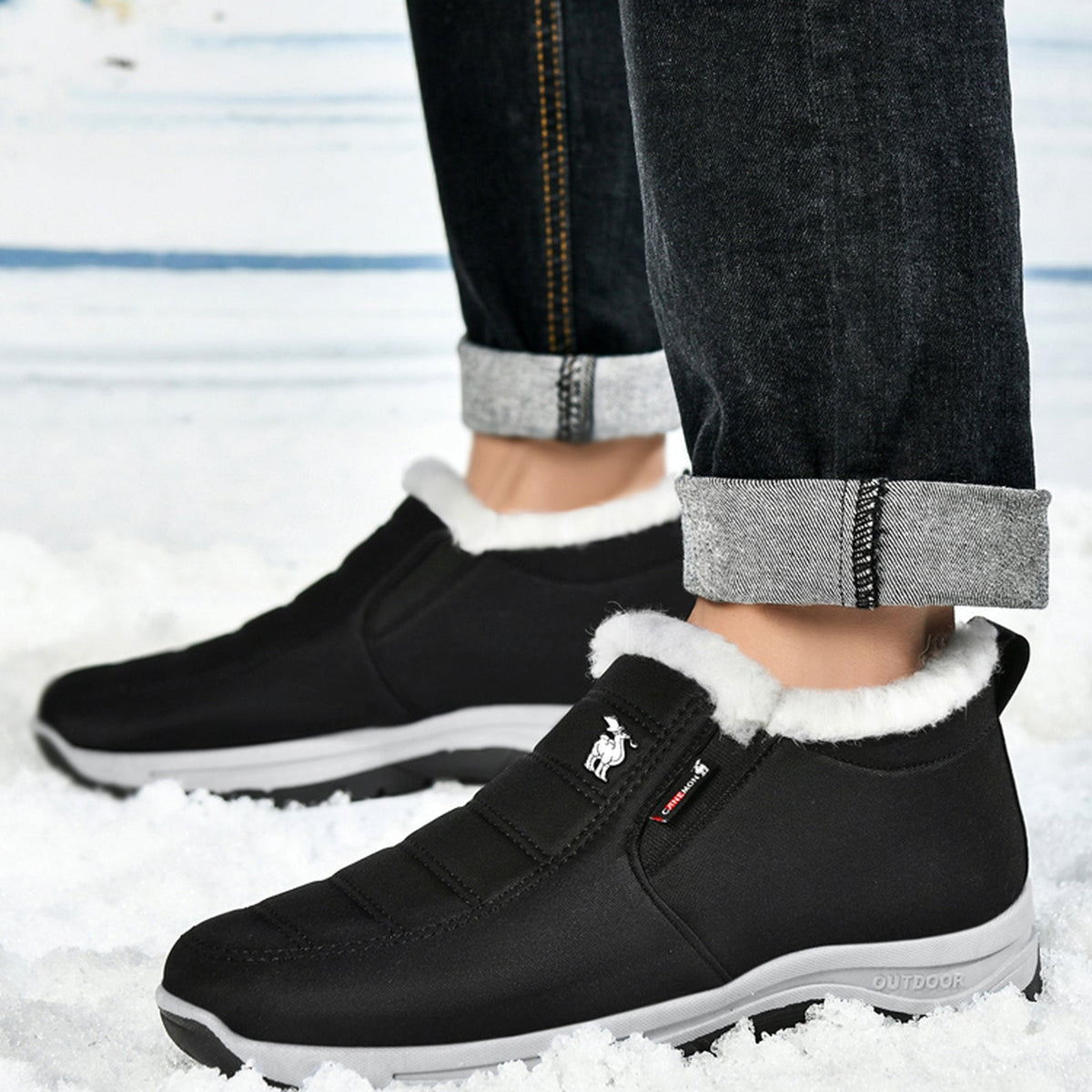 CANEMON 2139 men's fleece-lined slip-on winter ankle shoe Black view 6