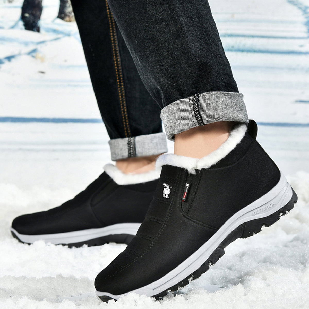CANEMON 2139 men's fleece-lined slip-on winter ankle shoe Black view 7