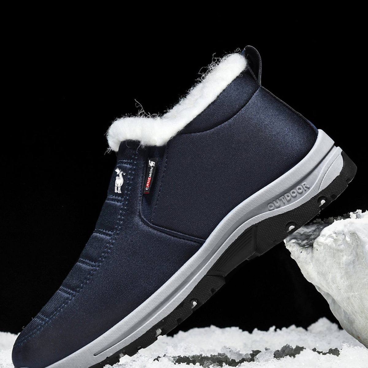 CANEMON 2139 men's fleece-lined slip-on winter ankle shoe Navy view 2