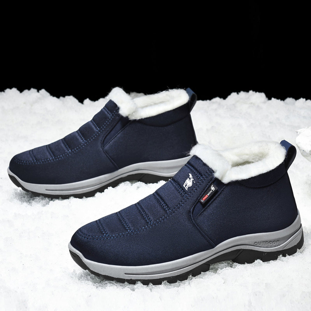 CANEMON 2139 men's fleece-lined slip-on winter ankle shoe Navy view 3