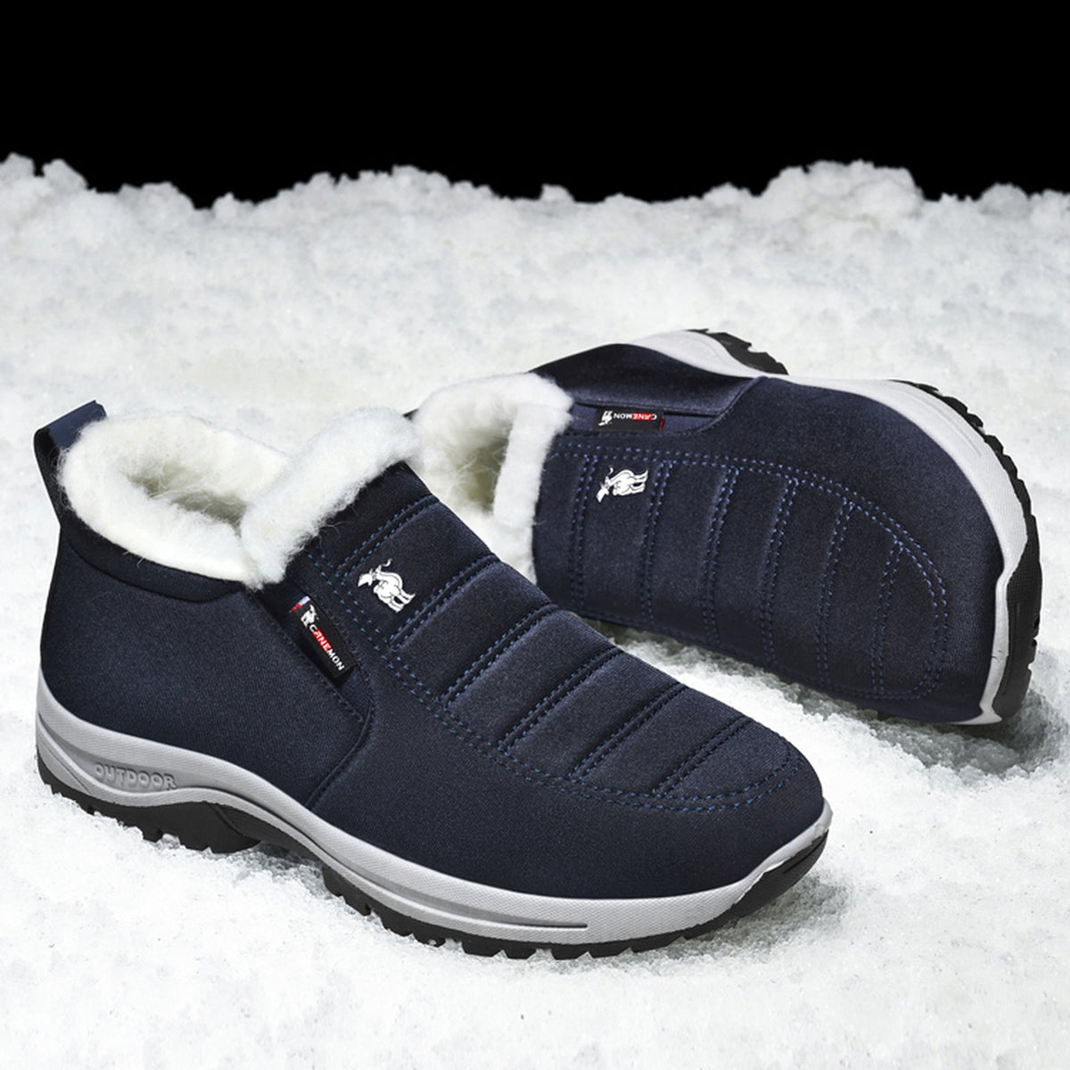 CANEMON 2139 men's fleece-lined slip-on winter ankle shoe Navy view 4