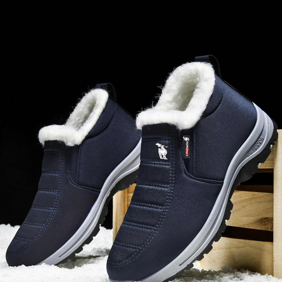 CANEMON 2139 men's fleece-lined slip-on winter ankle shoe Navy view 5