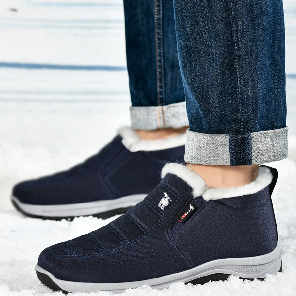 CANEMON 2139 men's fleece-lined slip-on winter ankle shoe Navy view 6