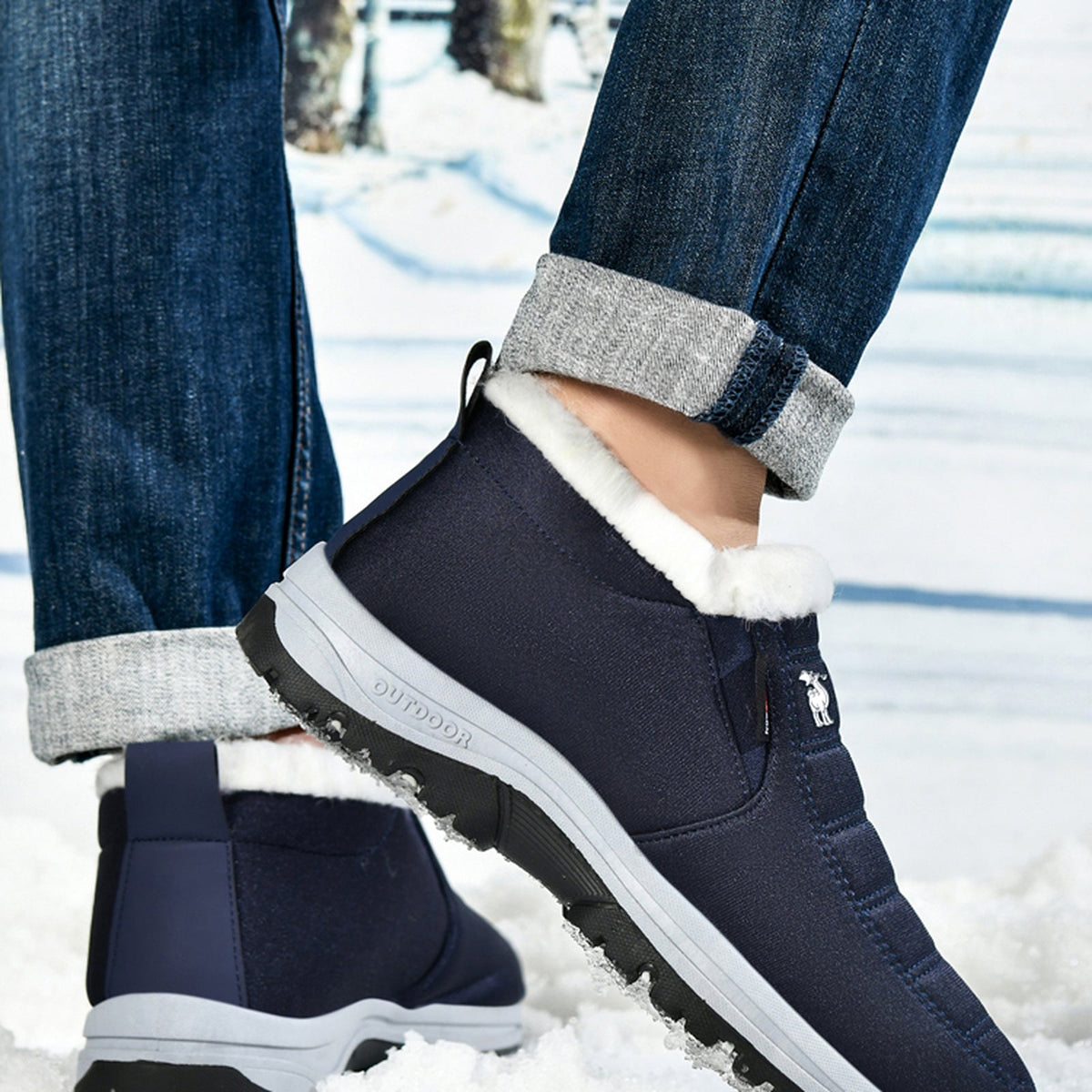 CANEMON 2139 men's fleece-lined slip-on winter ankle shoe Navy view 8