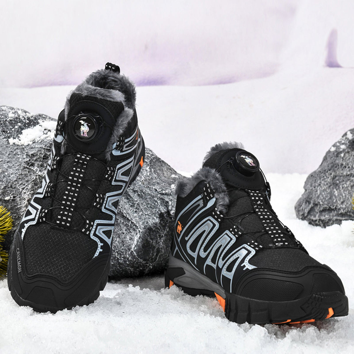CANEMON Men's Fleece-Lined Quick-Lace Winter Ankle Shoes 2939 in Black, view 6