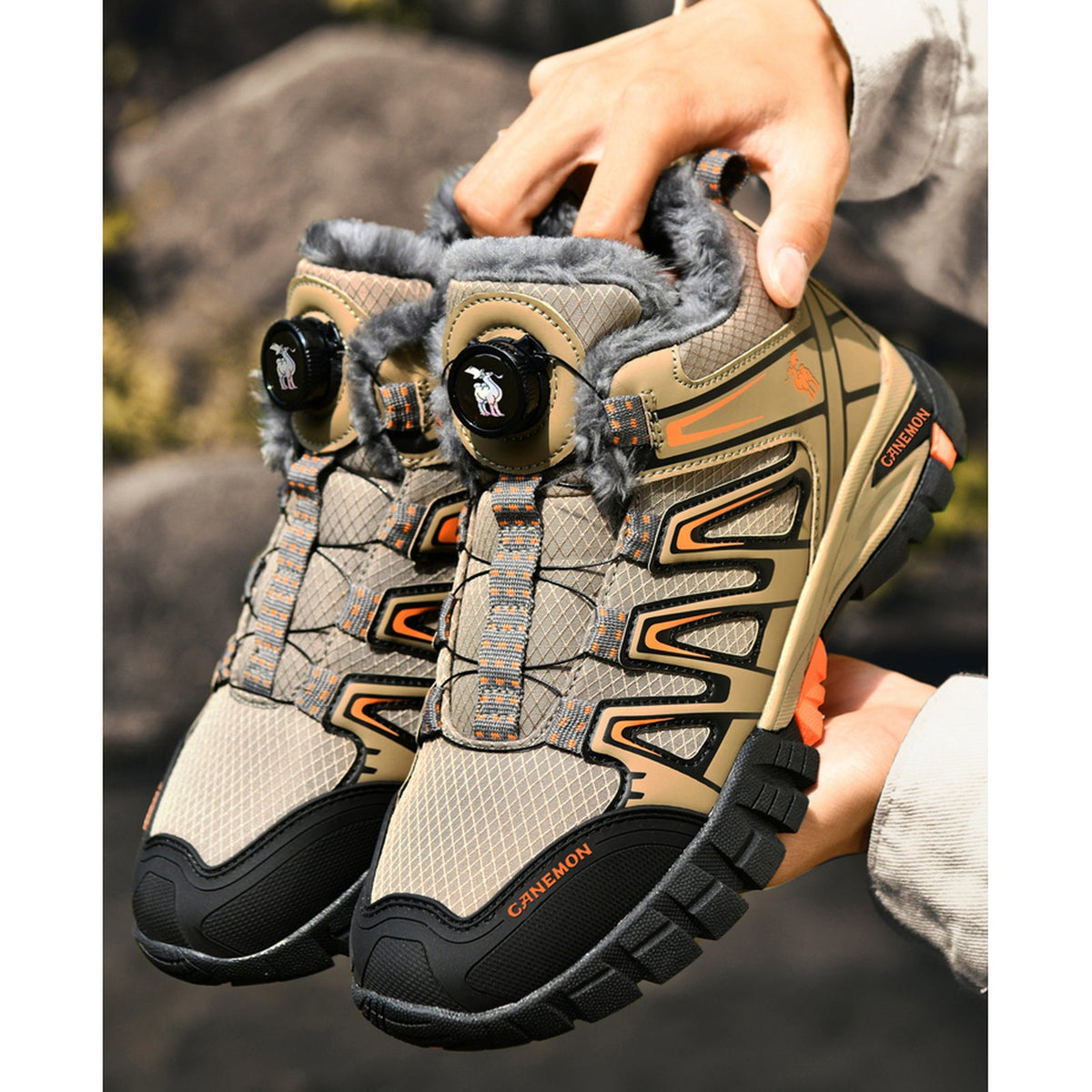CANEMON 2939 brown fleece-lined dial-lace ankle shoes, view 07