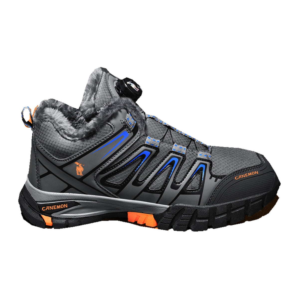 CANEMON 2939 gray fleece-lined dial-lace ankle shoes, main view