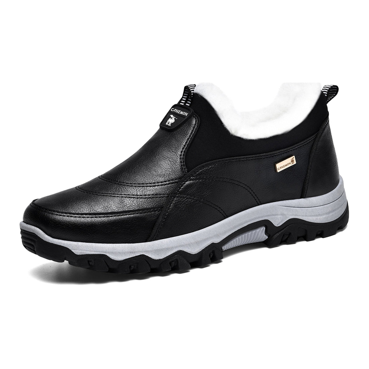 CANEMON 3351 black fleece-lined slip-on shoes, view 01