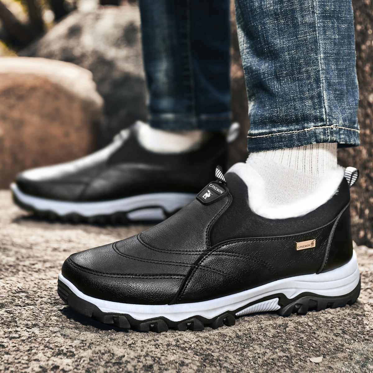 CANEMON 3351 black fleece-lined slip-on shoes, view 03