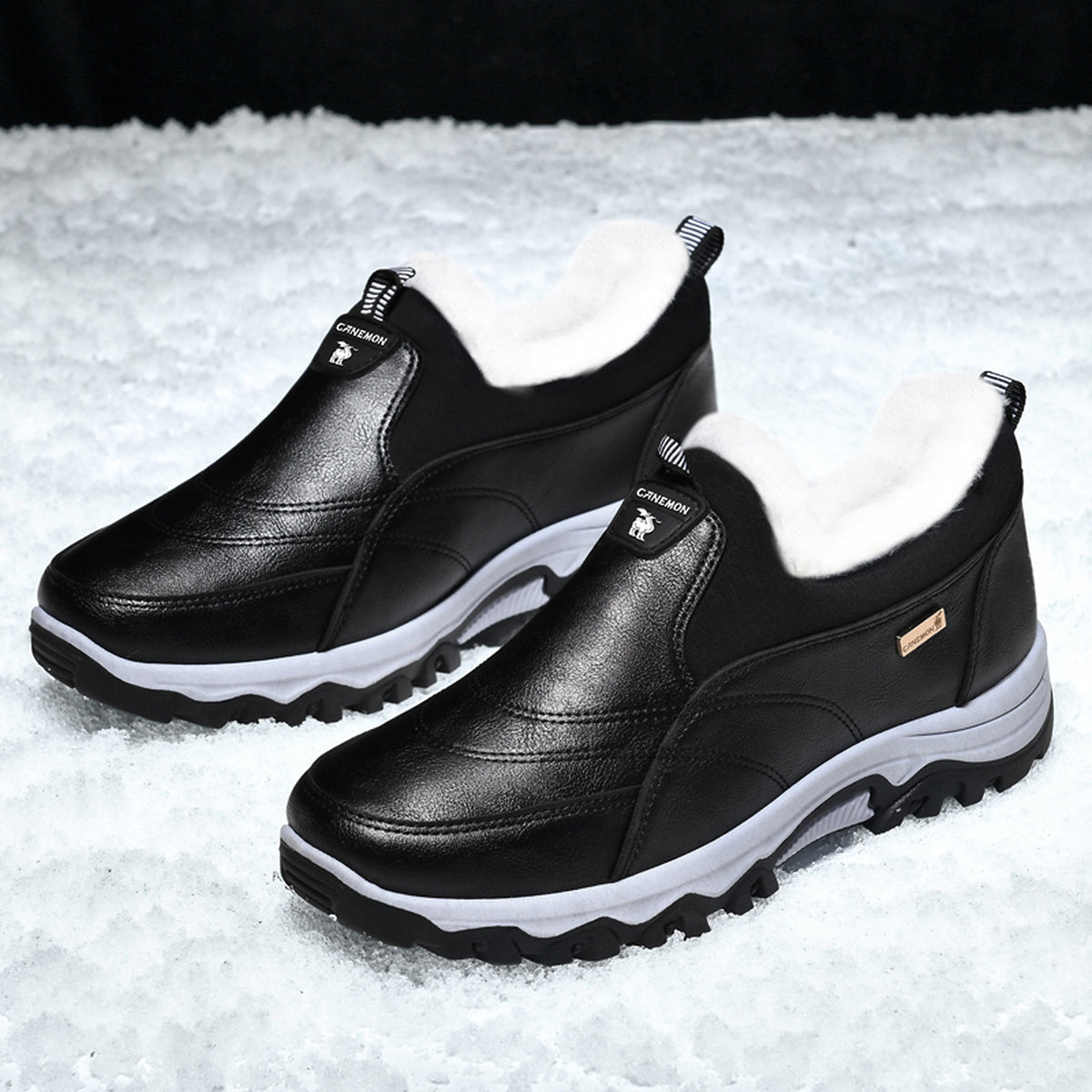 CANEMON 3351 black fleece-lined slip-on shoes, view 08