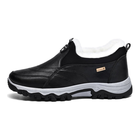 CANEMON 3351 black fleece-lined slip-on shoes, side profile