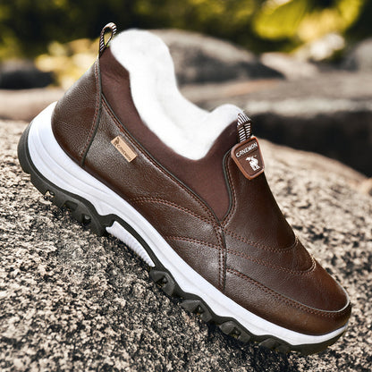 CANEMON 3351 brown fleece-lined slip-on shoes, view 02