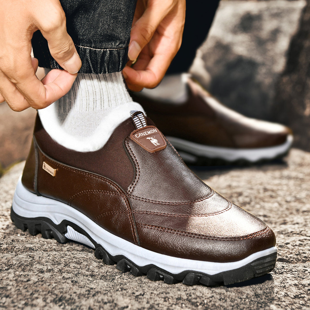 CANEMON 3351 brown fleece-lined slip-on shoes, view 05