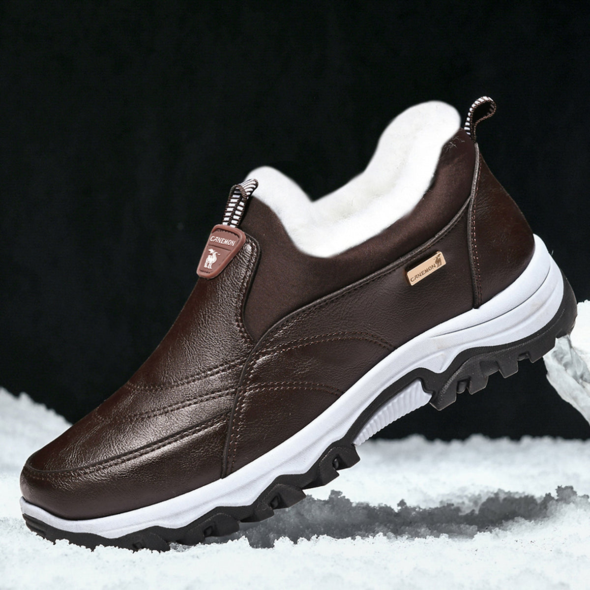 CANEMON 3351 brown fleece-lined slip-on shoes, view 07