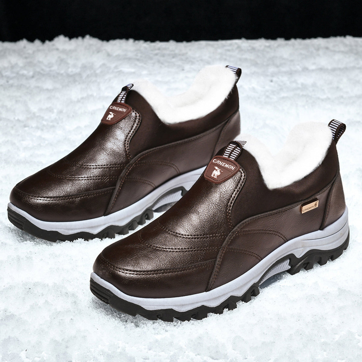 CANEMON 3351 brown fleece-lined slip-on shoes, view 08