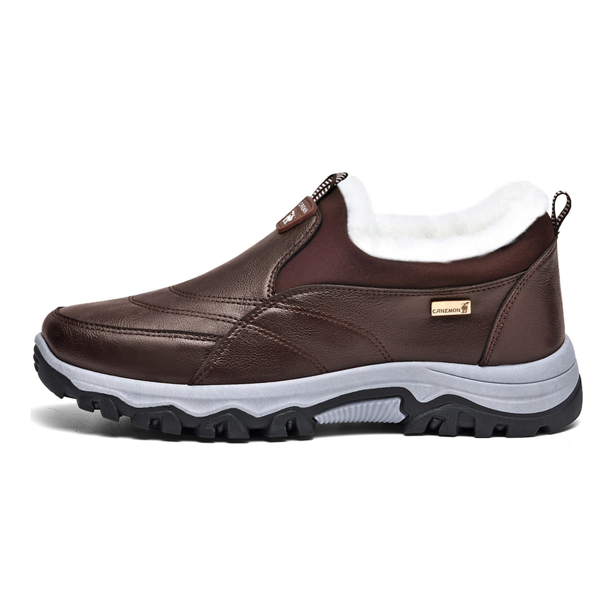CANEMON 3351 brown fleece-lined slip-on shoes, side profile