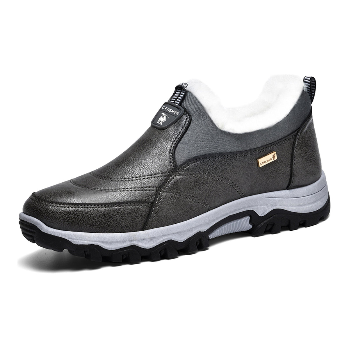 CANEMON 3351 gray fleece-lined slip-on shoes, view 01