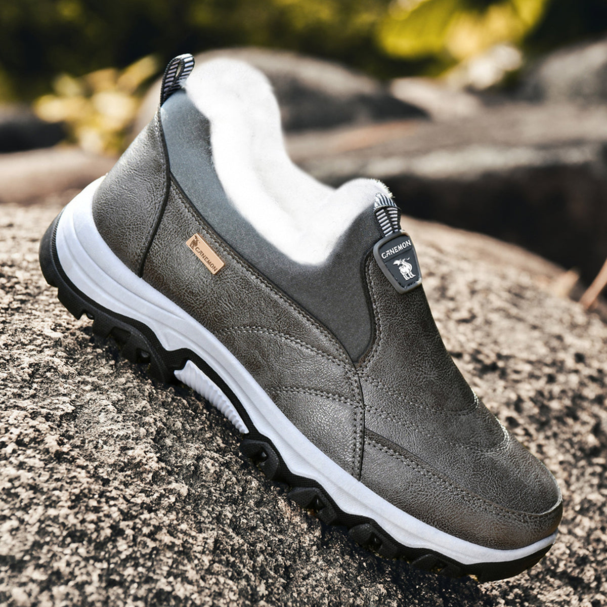 CANEMON 3351 gray fleece-lined slip-on shoes, view 02