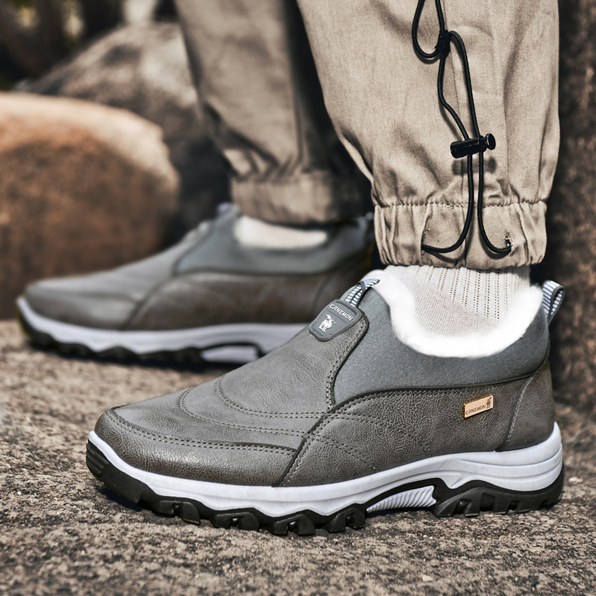 CANEMON 3351 gray fleece-lined slip-on shoes, view 03