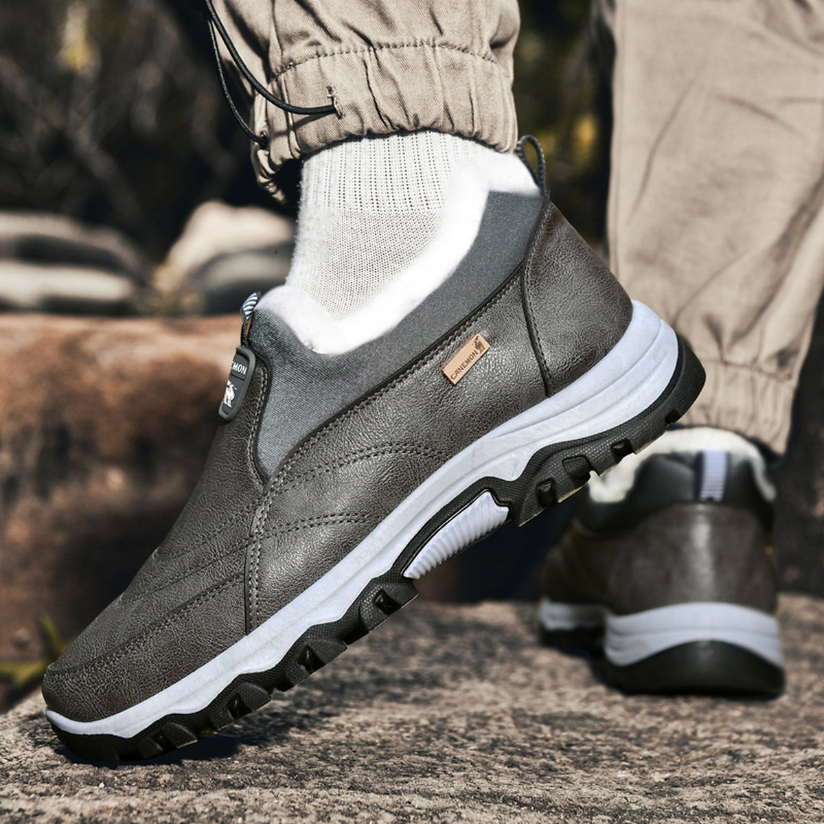 CANEMON 3351 gray fleece-lined slip-on shoes, view 04